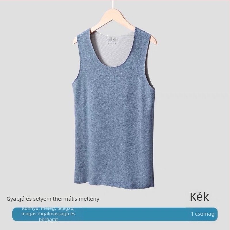 Meleg gyapjú-selyem mellény, kétoldalas melírozott anyag, fleece-belső, kerek nyakú pulóver-stílusú aláöltözet, 201-250 g/m², 90-95% poliészter.