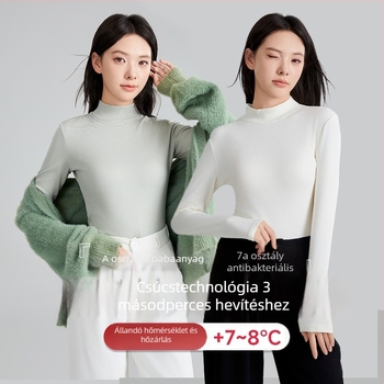 Női gyapjú meleg alapréteg felső fél magas gallér, hosszú ujjú, vastag anyag 251–300 g/m², antibakteriális