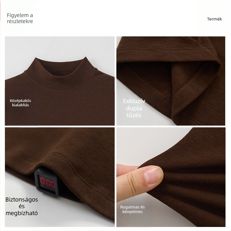 Női gyapjú meleg alapréteg felső fél magas gallér, hosszú ujjú, vastag anyag 251–300 g/m², antibakteriális