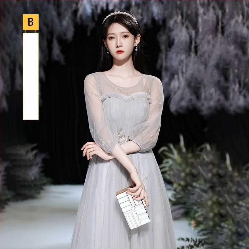 Koszorúslány ruha mély V-nyakkal, hosszú ujjú, derék középvonalon, hosszú szoknya