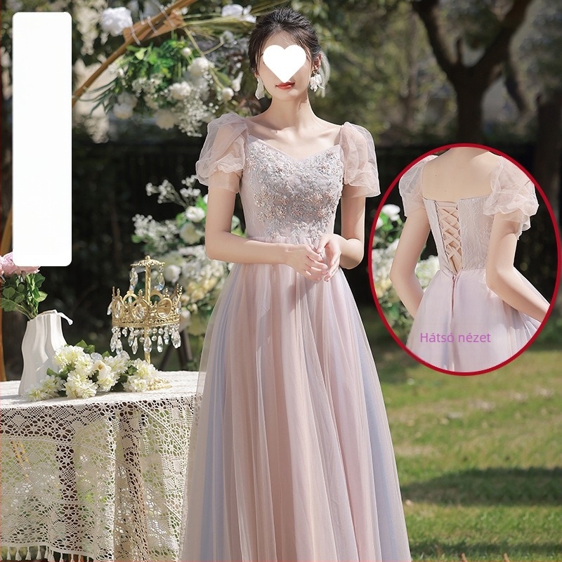 Koszorúslány ruha, organza triacetátból, magas derék, hosszú fazon, rövidujjú