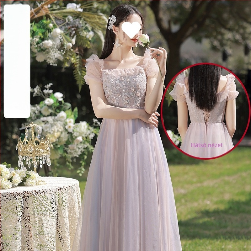 Koszorúslány ruha, organza triacetátból, magas derék, hosszú fazon, rövidujjú