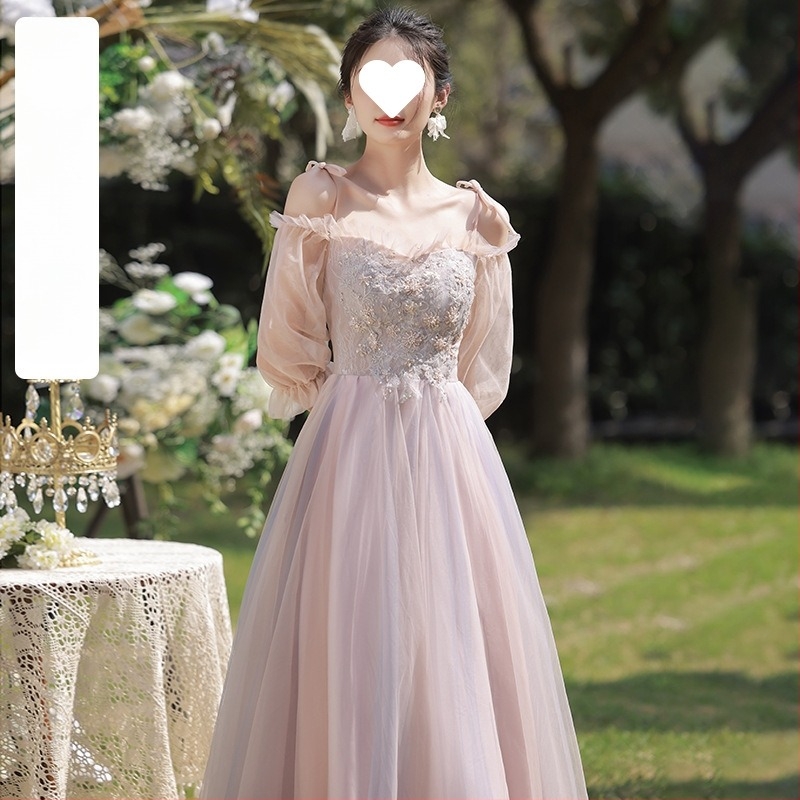 Koszorúslány ruha, organza triacetátból, magas derék, hosszú fazon, rövidujjú