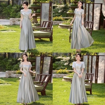 Koszorúslány ruha, szatén, puffos szoknya, U-nyakú, ultra alacsony derék, hosszú ruha