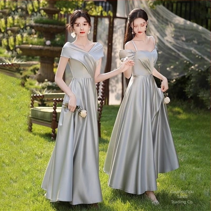 Koszorúslány ruha, szatén, puffos szoknya, U-nyakú, ultra alacsony derék, hosszú ruha