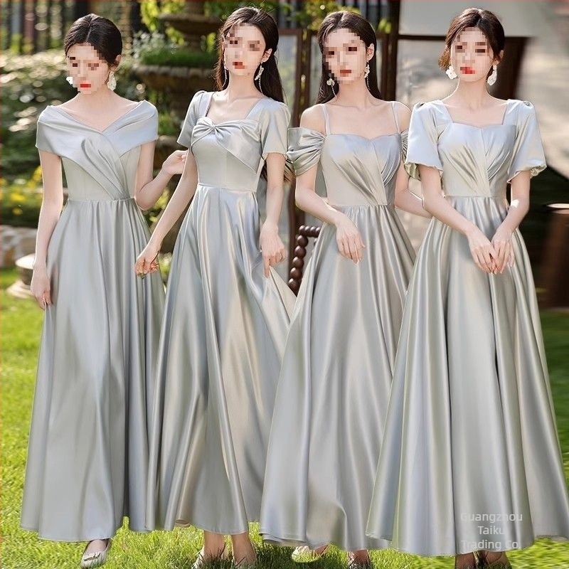 Koszorúslány ruha, szatén, puffos szoknya, U-nyakú, ultra alacsony derék, hosszú ruha