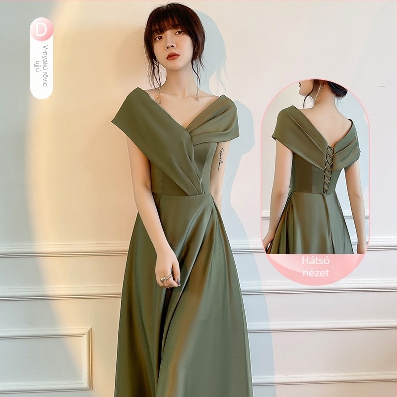 Koszorúslány szatén hosszú ruha - karcsú derék, hercegnő stílus, poliészter szatén anyag