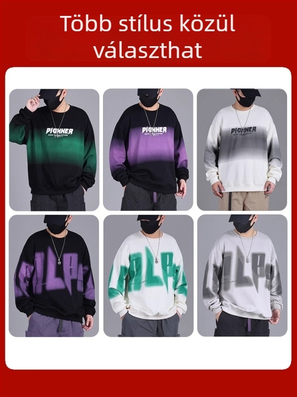 Plusz méretű férfi pulóver, lazább fazon, kerek nyak, hosszú ujjú, pamutkeverék, színblokkokkal dizájn, őszi viselet