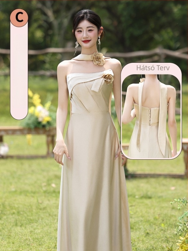 Koszorúslányruha friss és édes stílusban, ujjatlan, középtalpi derék, Mercerizált poliészter anyag