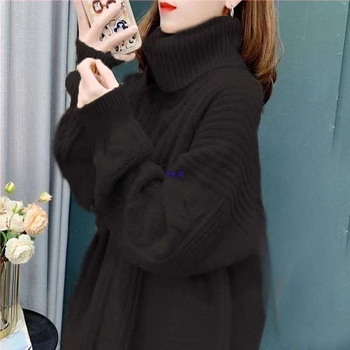 Női fleece-betétes, vastag, oversize pulóver, magas gallér, kábelmintás kötés, őszi-téli