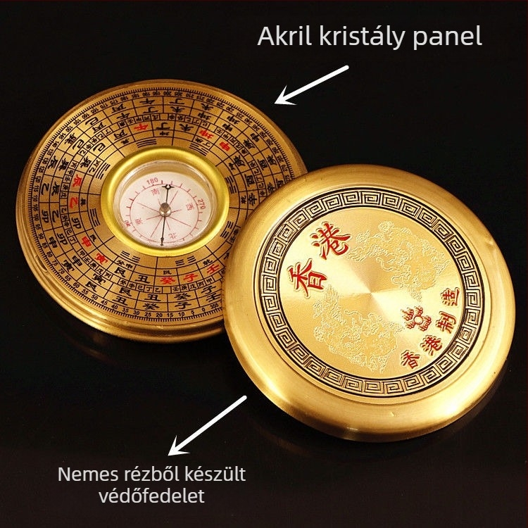 Réz Bagua iránytű – hordozható Feng Shui eszköz Bagua geometriával