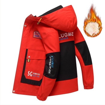 Férfi téli kapucnis kabát fleece-béléssel, laza szabású, cipzár elöl, szélvédett