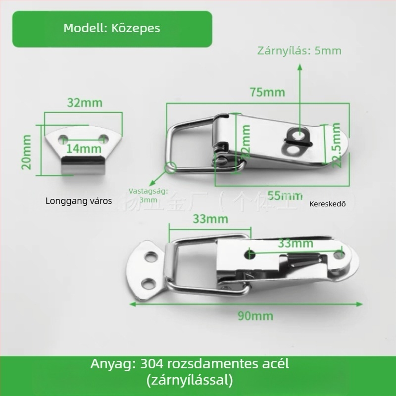 Duckbill kapocs zár a szerszámtárolóhoz, rozsdamentes acélból, 150 g, nyomtatott logó, testreszabható