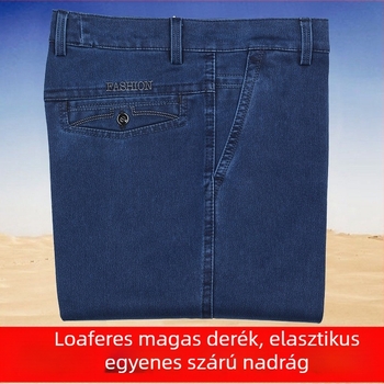 Férfi pamut-elasztikus farmer, magas derék, egyenes szár, több zseb, zipzár