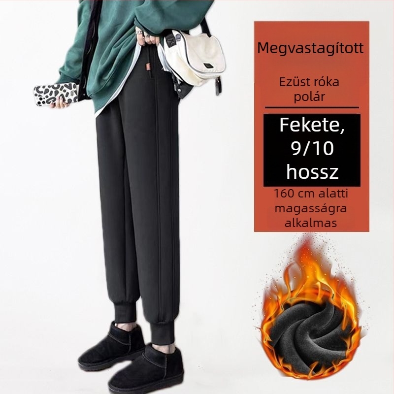 Női fleece-belsővel vastag téli sportnadrág, karcsúsított jogger szabás