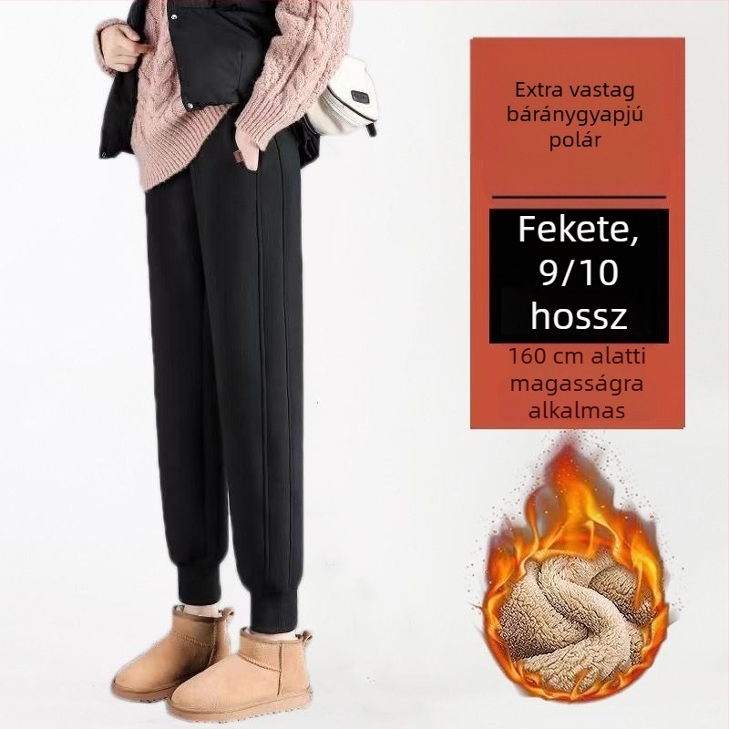 Női fleece-belsővel vastag téli sportnadrág, karcsúsított jogger szabás