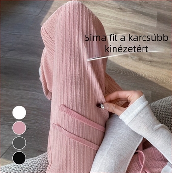 Női széles lábú nadrág, magas derekú, poliészter-elastán keverék, magas rugalmasság, japán-koreai szabadidő-stílus.