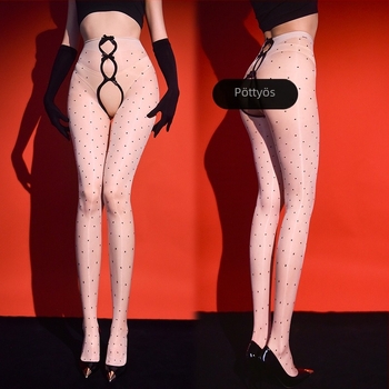 5D Aurora Wave Dot fekete harisnya – ultra vékony, bőrbarát, UV-védelem, nyári sexy modell Open-Crotch, footed dizájn