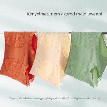 Női magas derekú slip, csipével és pamuttal, has kontroll és csípőemelés, varratmentes, antibakteriális, légáteresztő, plusz méret