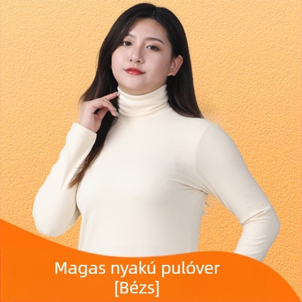 Női vastag velúr kötött felső magas gallérral, karcsú szabású, hosszú ujjú, poliészter/spandex