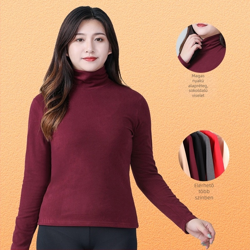 Női vastag velúr kötött felső magas gallérral, karcsú szabású, hosszú ujjú, poliészter/spandex