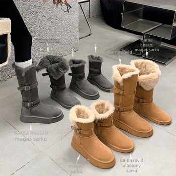 Női havas bakancs nubuk felsőrésszel, műszőrme bélés, magas szárú, platformos 4 cm sarok, EVA talp