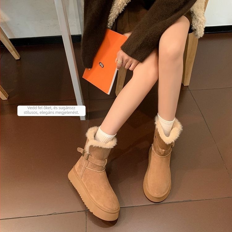 Női havas bakancs nubuk felsőrésszel, műszőrme bélés, magas szárú, platformos 4 cm sarok, EVA talp