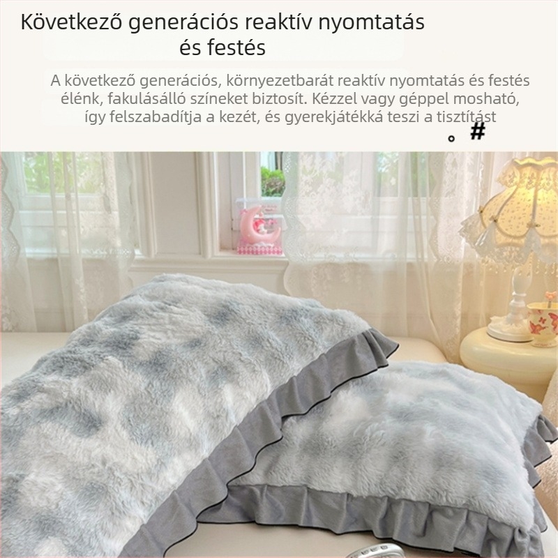 Nyúlplüss párnahuzat téli fleece-béléssel, két darabos készlet