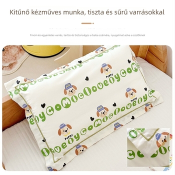 Párnahuzat, pamut twill anyag, rajzfilm stílus, szálanként színezett nyomtatás, egész éves használatra