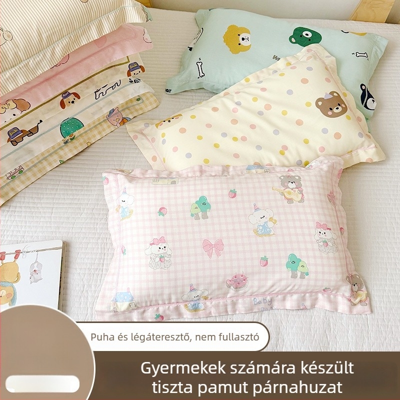 Párnahuzat, pamut twill anyag, rajzfilm stílus, szálanként színezett nyomtatás, egész éves használatra