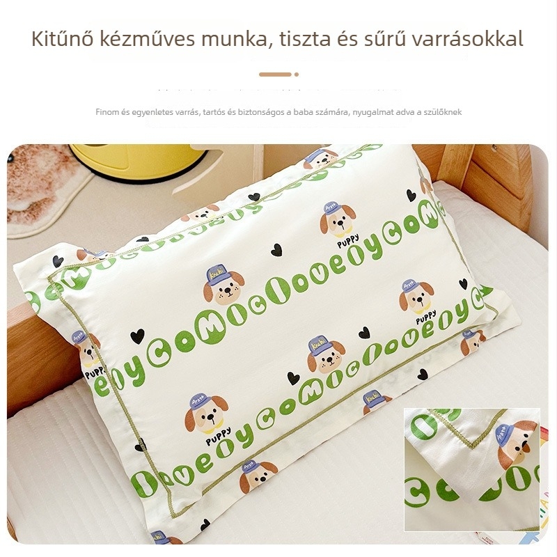Párnahuzat, pamut twill anyag, rajzfilm stílus, szálanként színezett nyomtatás, egész éves használatra