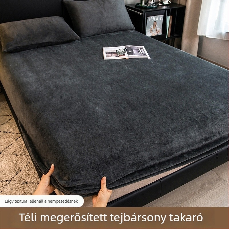 Tejes velúr fleece-bevonatos lepedő, korall velúr vastag, egyszemélyes méret