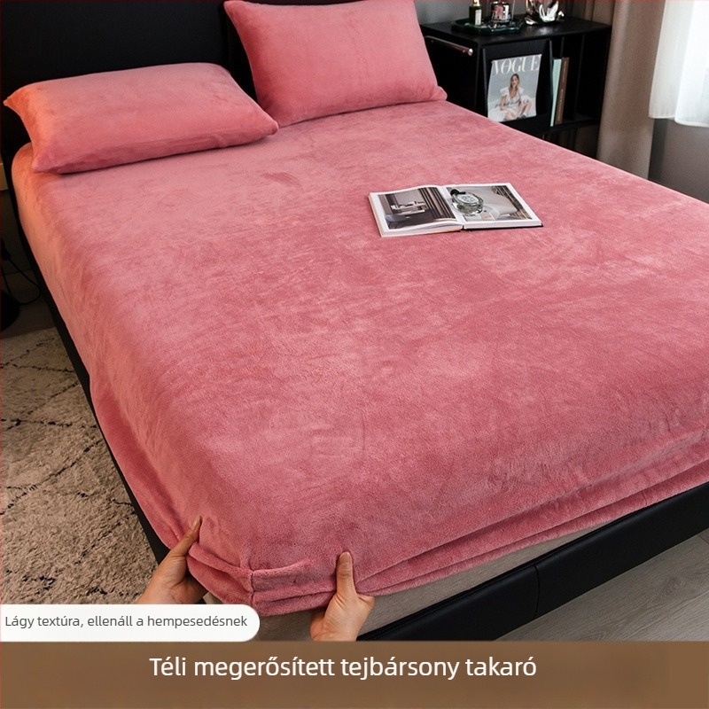 Tejes velúr fleece-bevonatos lepedő, korall velúr vastag, egyszemélyes méret