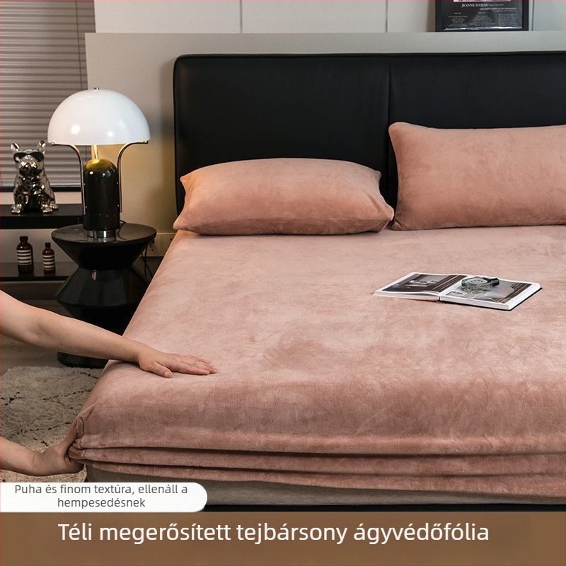 Tejes velúr fleece-bevonatos lepedő, korall velúr vastag, egyszemélyes méret