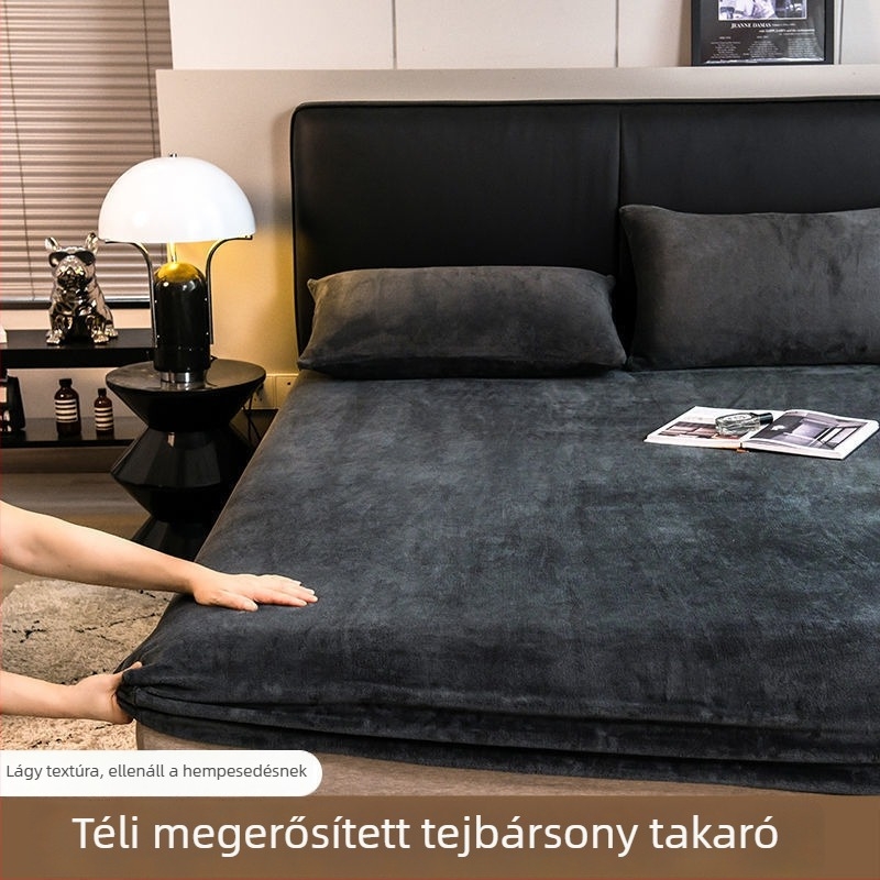 Tejes velúr fleece-bevonatos lepedő, korall velúr vastag, egyszemélyes méret