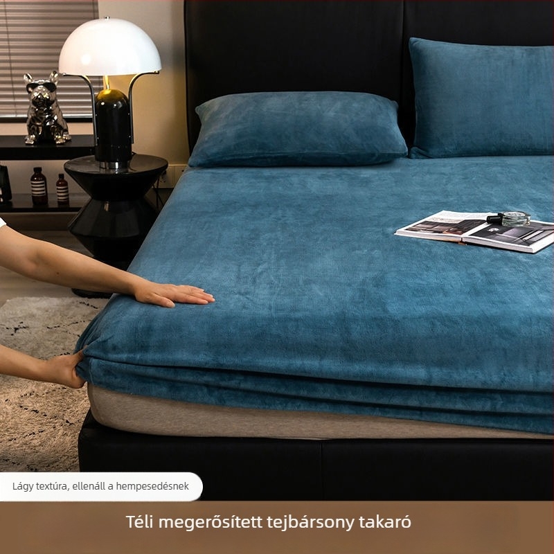 Tejes velúr fleece-bevonatos lepedő, korall velúr vastag, egyszemélyes méret