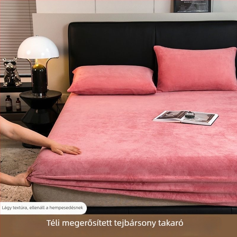 Tejes velúr fleece-bevonatos lepedő, korall velúr vastag, egyszemélyes méret