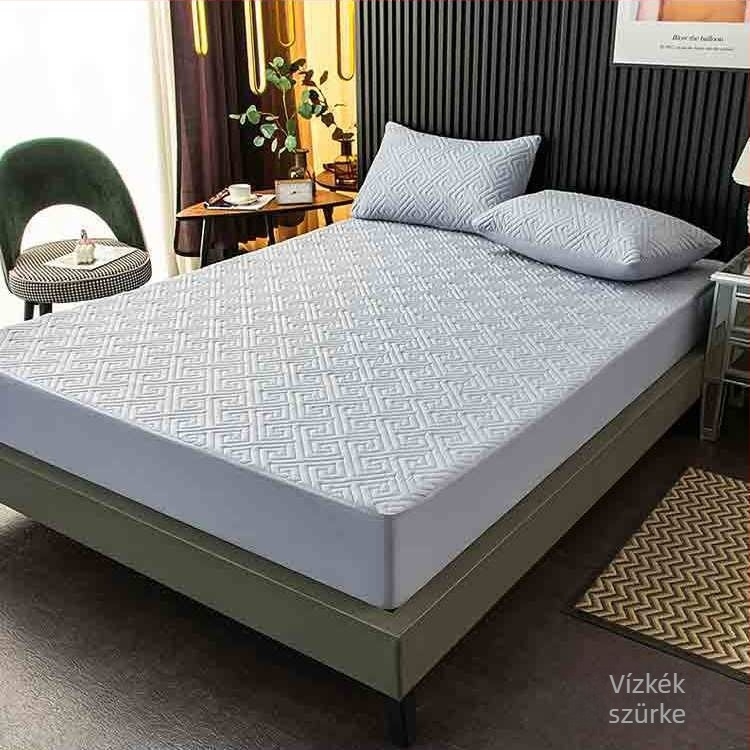 Gumis lepedő mosott pamutból, tömött quilt varrással, bababarát, vízálló matracvédő, nordic stílus, méret 180 cm