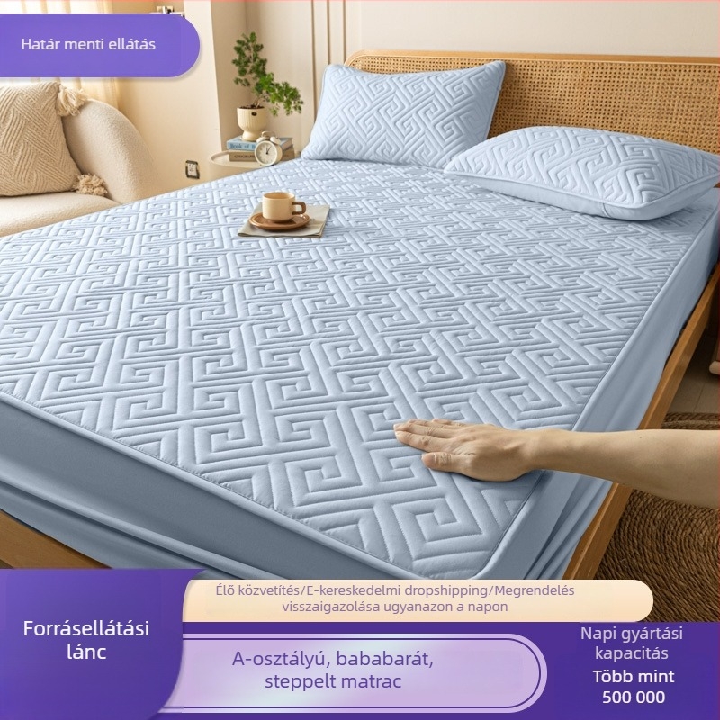 Gumis lepedő mosott pamutból, tömött quilt varrással, bababarát, vízálló matracvédő, nordic stílus, méret 180 cm