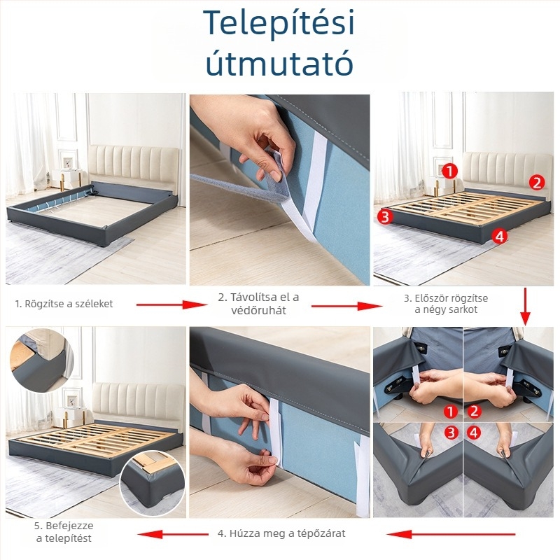 Ágy oldalához készült textilfedő felújításhoz, öntapadós szegélyfedő és ágykeretfedő