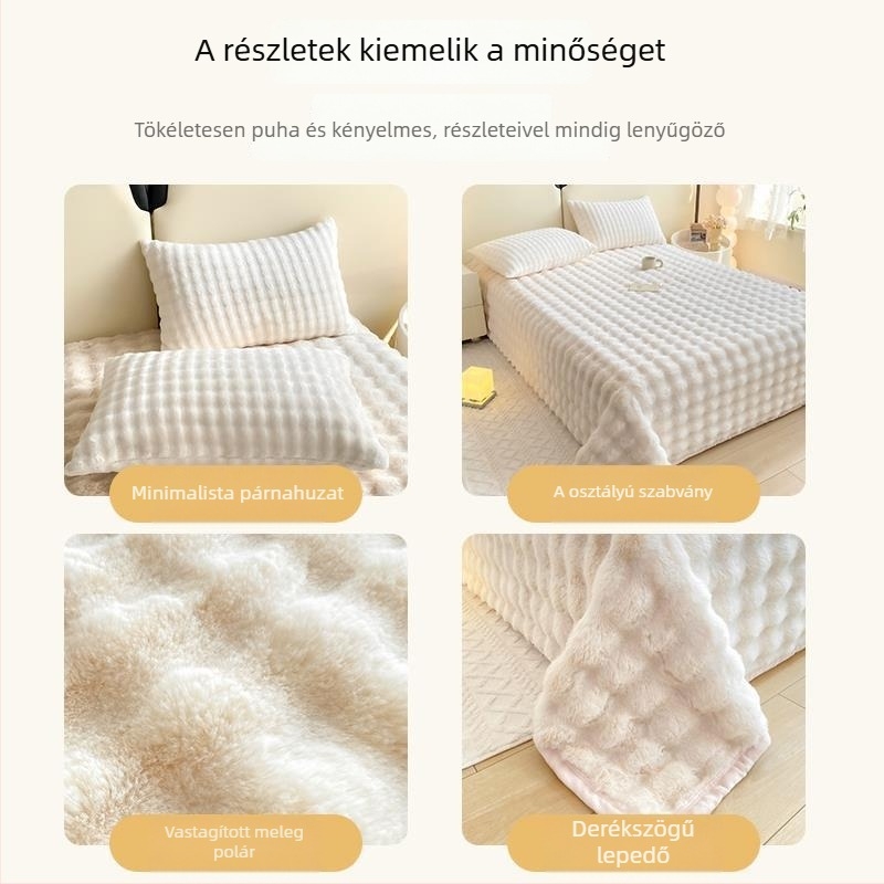 Nyuszifüves plüss ágynemű és hozzáillő plüss takaró egyágyas ágyhoz, téli vastag tej-velúr korall fleece