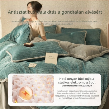 Tejszínű velúr és korallgyapjú plüss ágynemű, négy részes készlet, téli flaneles paplanhuzat, egyszínű, modern minimalist stílus