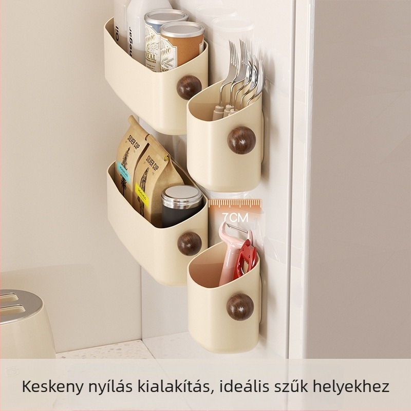 Mágneses hűtő falra szerelhető tároló, ABS anyag, modell Ym.7257, fúrás nélküli telepítés, többfunkciós oldalsó szervező