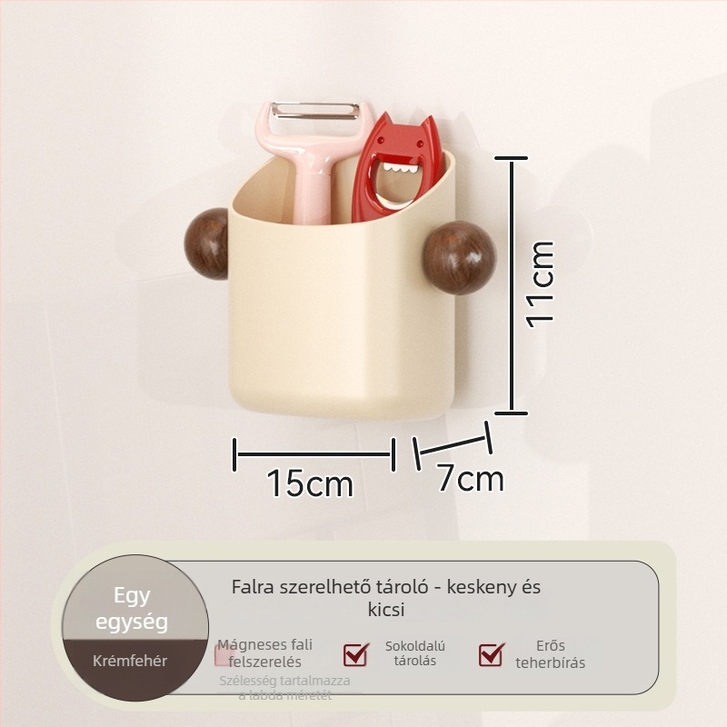 Mágneses hűtő falra szerelhető tároló, ABS anyag, modell Ym.7257, fúrás nélküli telepítés, többfunkciós oldalsó szervező