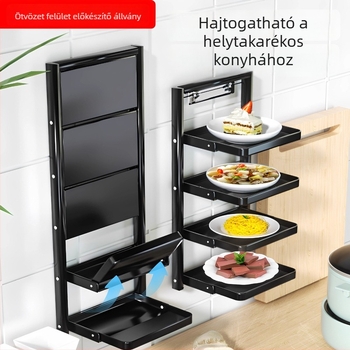Étel-előkészítő állvány (összecsukható, többszintű, szívókorongos, falra szerelhető, fém)