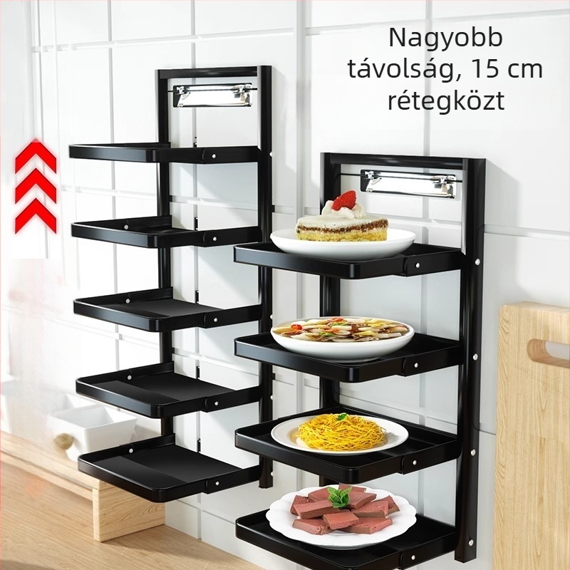 Étel-előkészítő állvány (összecsukható, többszintű, szívókorongos, falra szerelhető, fém)