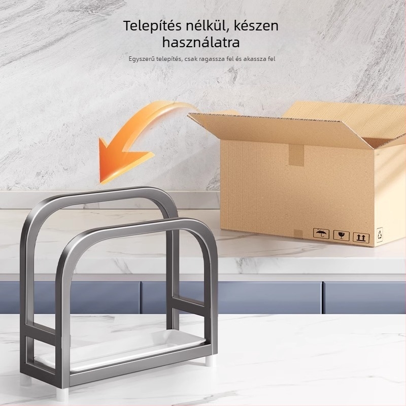 Rozsdamentes acél vágódeszka tároló állvány, telepítés nélkül, vízelvezető konyhai rendező, egyszerű és modern stílus