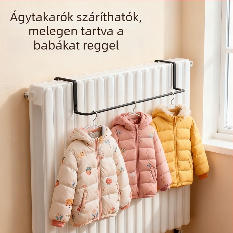 Radiátor integrált ruhafogas - Vas, Egyszeres horog, Modern minimalist stílus, 1-3 kg teherbírás, Bevezetés télen 2025
