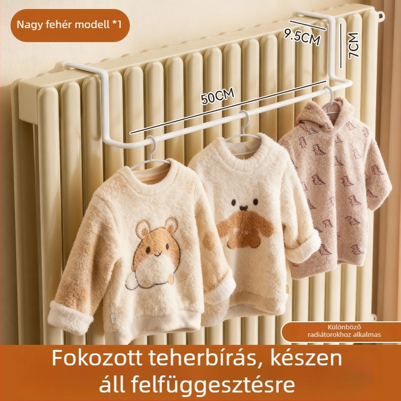 Radiátor integrált ruhafogas - Vas, Egyszeres horog, Modern minimalist stílus, 1-3 kg teherbírás, Bevezetés télen 2025