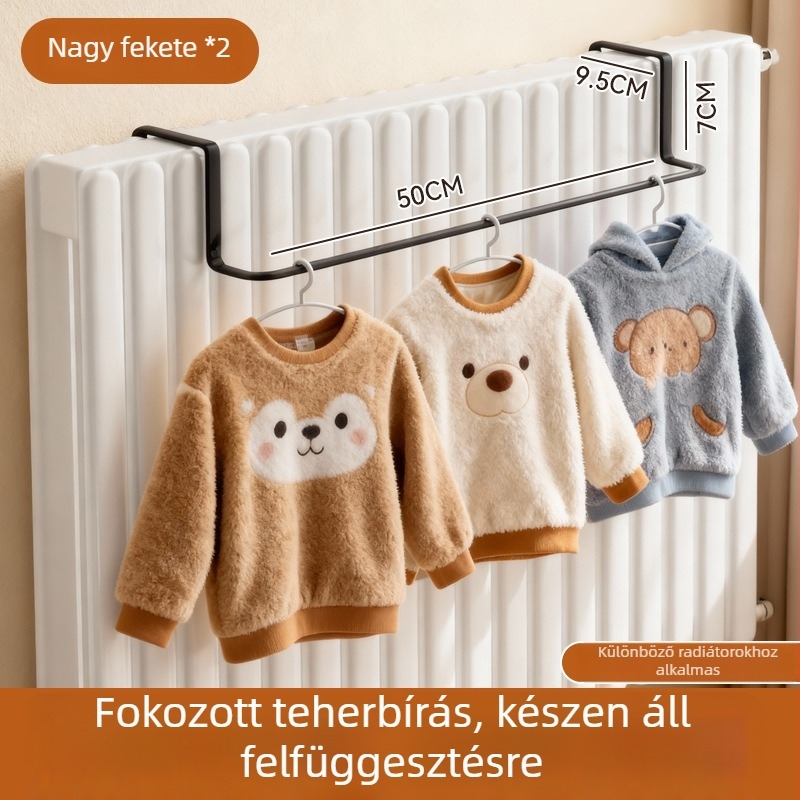 Radiátor integrált ruhafogas - Vas, Egyszeres horog, Modern minimalist stílus, 1-3 kg teherbírás, Bevezetés télen 2025